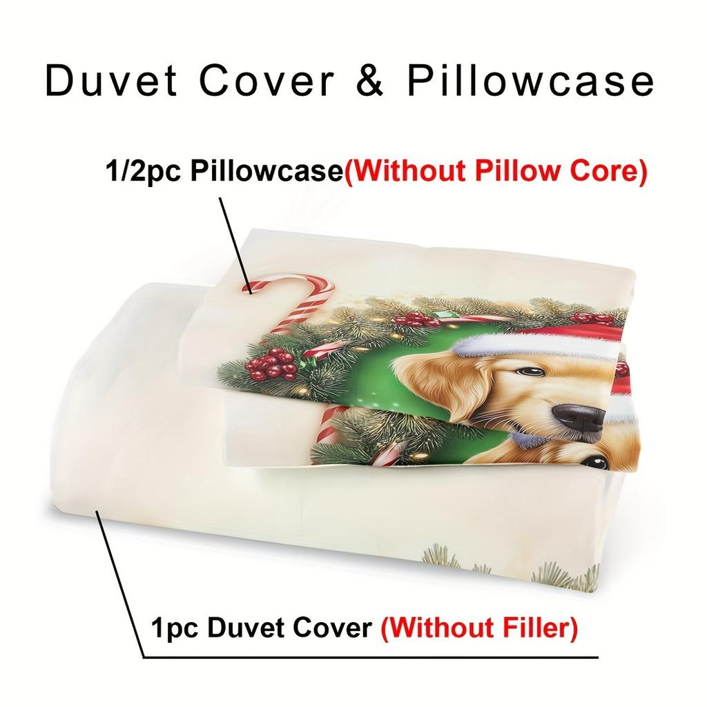 Christmas Duvet Cover Set, Christmas gift bedding set, pet dog print duvet cover for bedroom, hotel, dormitory