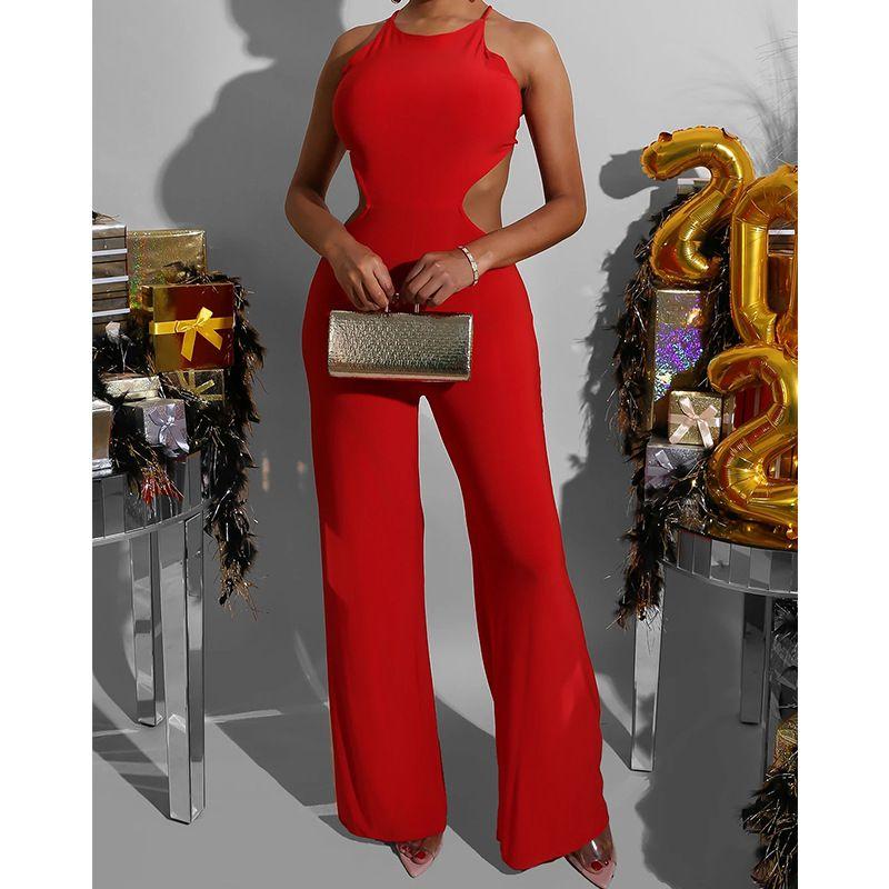 

Women Solid Sleeveless Slim fit Backless Long Jumpsuit Slim Fit Backless Long Jumpsuit Red M