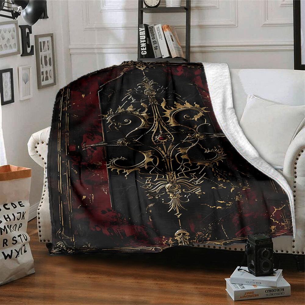 1pc Gothic Ornament Blanket, Lightweight Flannel Throw For Sofa, Bed, Travel, Camping, Livingroom, Office, Couch, Chair, And Bed,