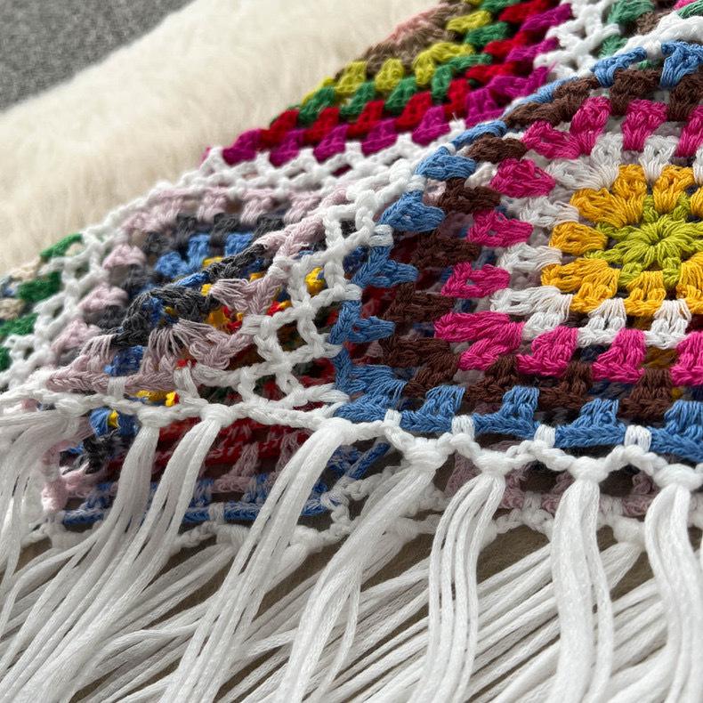 Böhmisches Ethno Häkelkleid mit Quasten und Spaghettiträgern für Damen