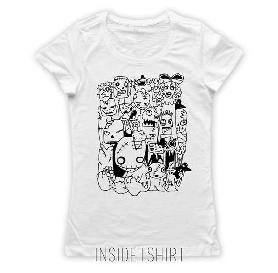 

MONSTERS T-SHIRT women s jersey monsters doodle zombie mummy woo-doo T-SHIRT GIRL 3XL