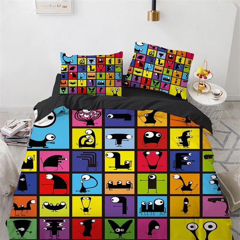 Cartoon Monster Bettbezug King Queen Größe Lieblich Lustig Tier Bettwäsche Set für Kinder Jungen Mädchen Anime Polyester Bettdeckenbezug