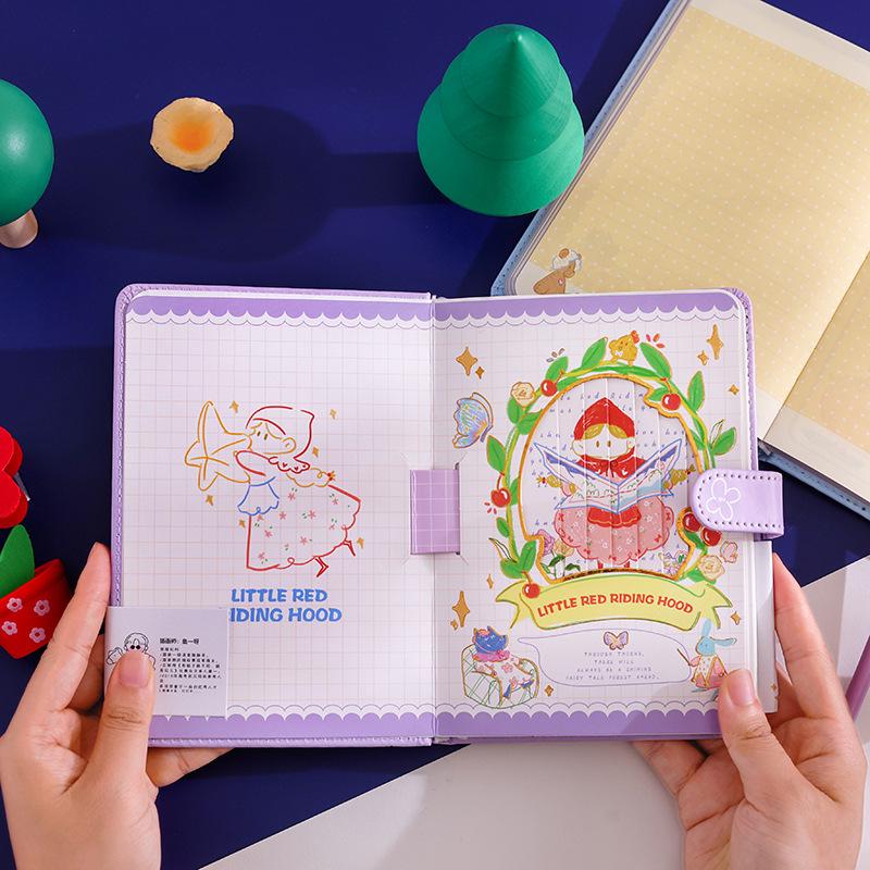 Fuyou B6 PU Magnetic Little Red Riding Hood Journal with Cute Hand-Drawn Illustrations