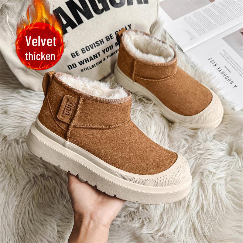 Men's Winter Snow Boots – Real Leather, Fur Lined, Non-Slip, Wool, Short, Thick Velvet, Cold-Proof, Warm.