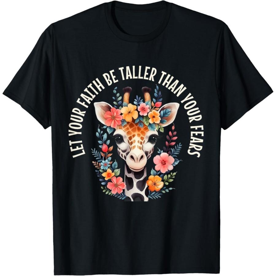 Giraffe Lover Christian Faith Bible Verse Quote Flowers T-Shirt(1) XXXXXL чёрный