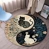 Yin Yang Cat Design Round Area Rug - Soft Crystal Velvet, Machine Washable, Polyester, Indoor Use for Living Room & Bedroom Decor, Holiday Themes