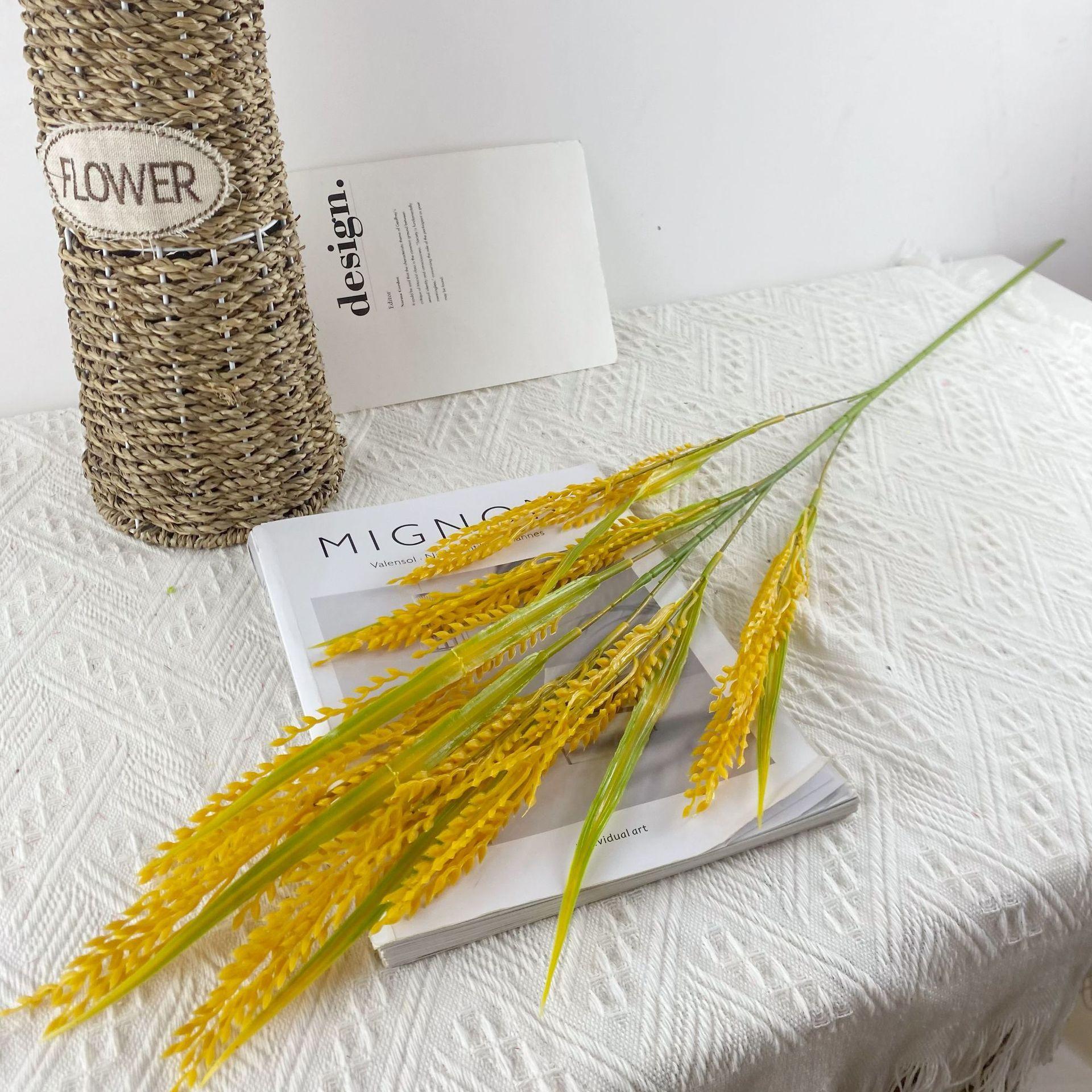 

20 шт. Имитация растения Одиночная ветка 7 вилок Золотой рис Колосья пшеницы Пасторальные культуры Домашнее украшение