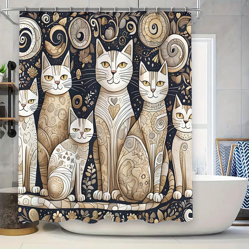 

Vintage-Inspired Bathroom Decor With A Feline Twist Perfect For Cat Lovers This Adorable Shower Curtain Features Intricate Desig W60H190(CM)-1 Pcs