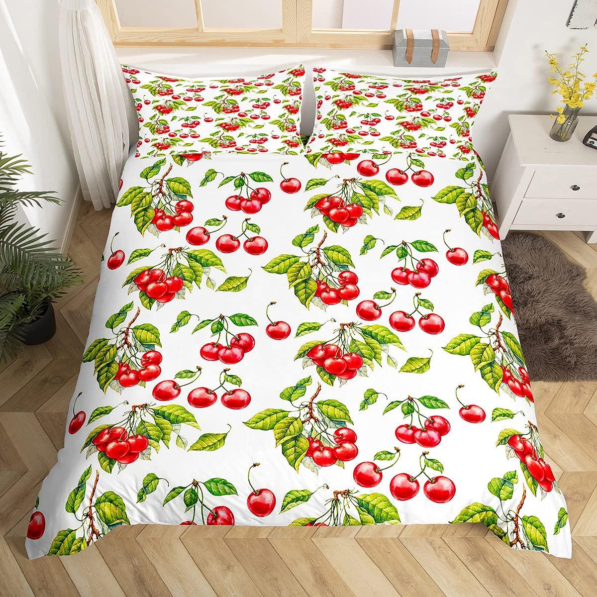 

Детские вишневые комплекты пододеяльников размера «Квин» и «Кинг» с вишневым узором, милый фруктовый комплект постельного белья, пододеяльник без наполнителя, легкий пуховый EU Single(135x200cm)