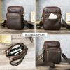 Men Top Grain Crazy Horse Leather Crossbody Bag Multi-Zipper Pockets Vintage Texture