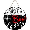 K1AE Halloween Ghostly Door Hanging Sign Decoration Boo Sign Round Sign Farmhouses Front Door Hangers Wreath Home Decors