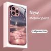 Růžový Květ Stříbrný Plážový Vzor Metalická Barva Skleněné Pouzdro na Telefon Pro iPhone 17 16 15 14 13 12 11 Pro Max 15 Plus 17Air 16E Kryt