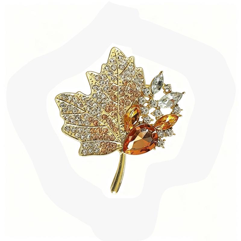 New Yellow Maple Leaves Full Crystal Rhinestone Brooch Pins Party Wedding Girl Friend Christmas Gifts