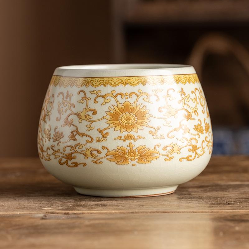 High-grade Ru kiln ceramic simple household retro water basin tea washing Jianshui light luxury tea water tank tea bucket kung fu tea residue tank