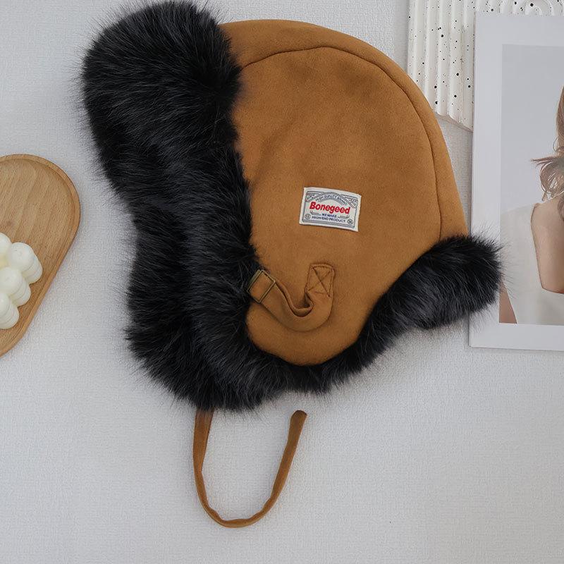 Thickened Wind and Cold Lightning Front Hat Winter Women's Outdoor Fleece Ear Protection Hat Plush Ski Hat