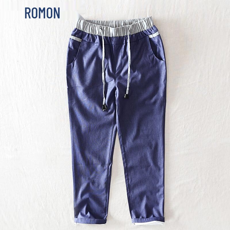 ROMON Men s Chinese Style Loose Linen Summer Casual Pants XL