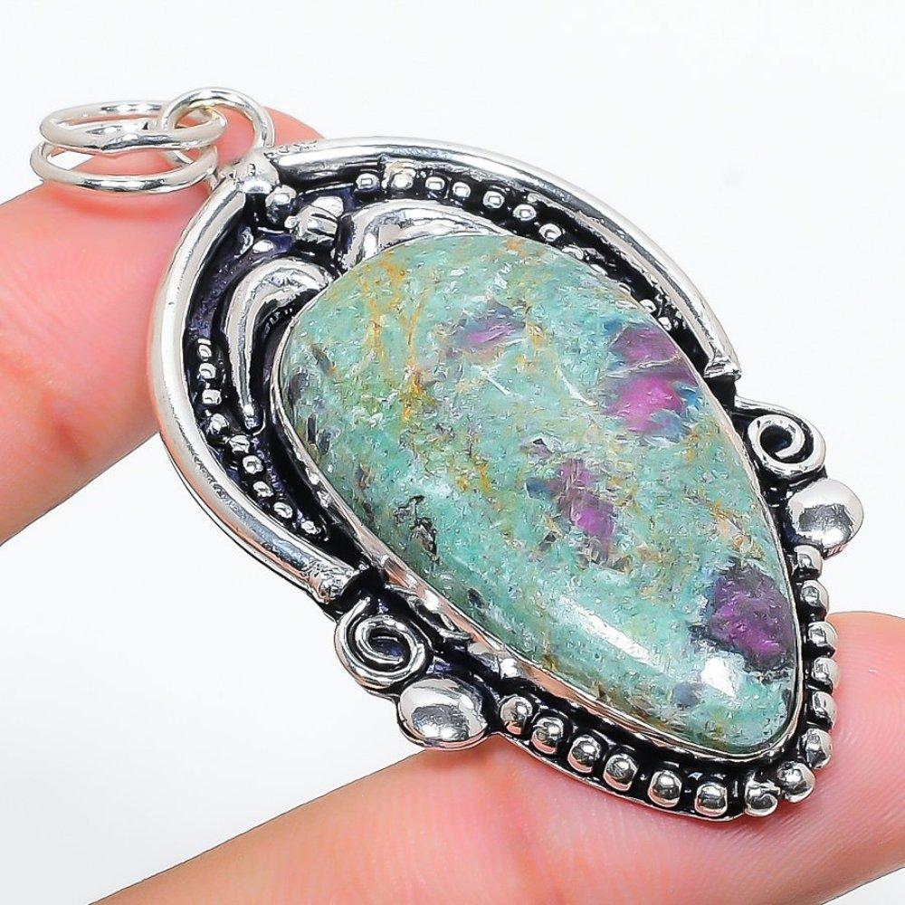 Rubin Fuchsit Creat în Laborator Lucrat Manual Argint Sterling 925 Pandantiv 2.64" Q6S41