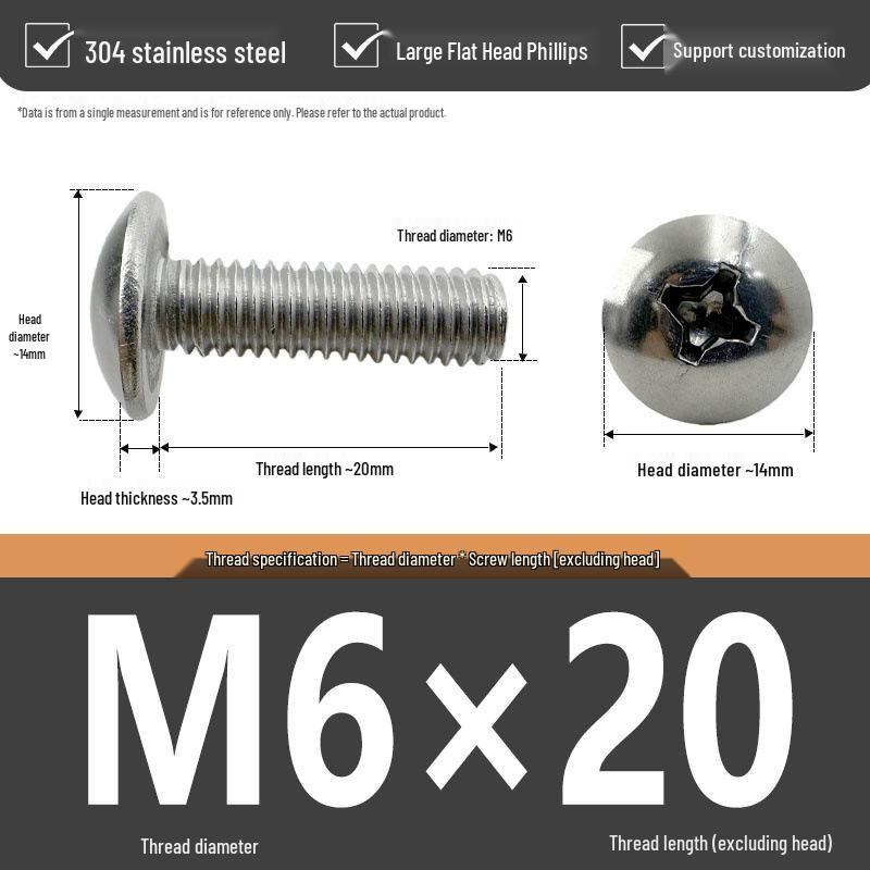 304 Stainless Steel Large Flat Head Phillips Screw Bolt M2.5 M3 M4 M6 M8