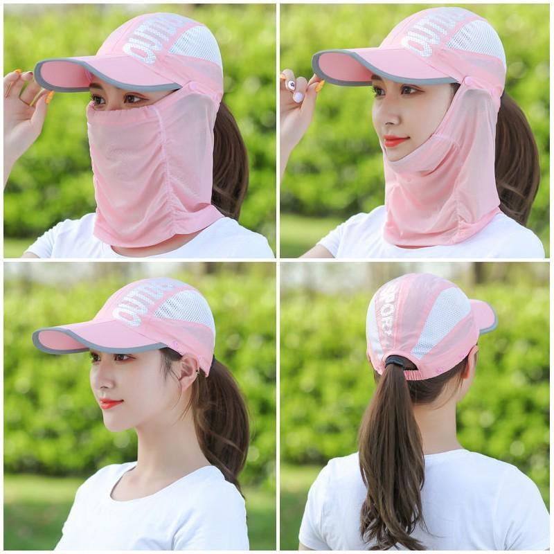 Sonnenhüte für Damen, UV-Schutz, faltbar, breite Krempe, Outdoor-Angelhut mit Gesichts- und Nackenschutz, Klappe, atmungsaktive Netzkappe
