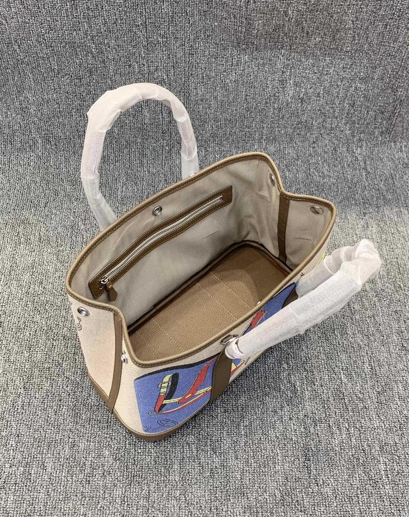 Doodle Garden Hand-Painted Cowhide & Linen Patchwork Women's Bag - Handbag, Shoulder, Crossbody, 2025.