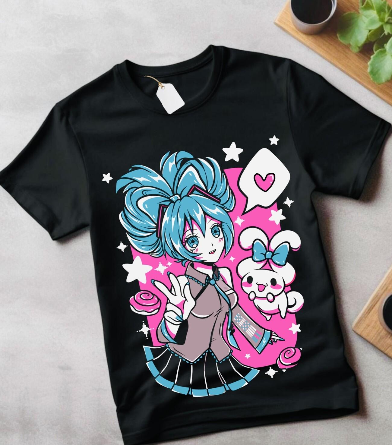 Hatsune Miku T-Shirt Mens Womens Tees Top Anime Girl Kawaii Project Diva Vocaloid Shirt gif shirt 4XL