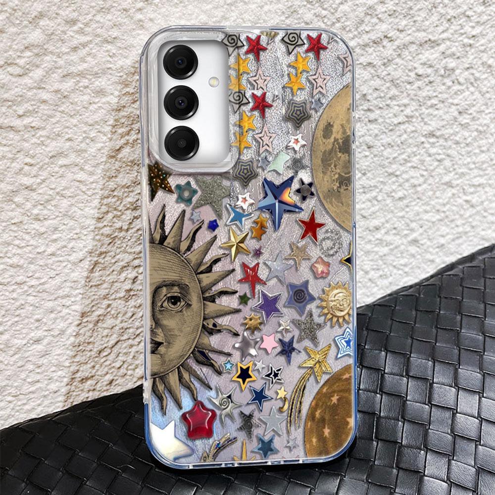 Retro Style Face Sun Stars Phone Case for Samsung Galaxy A55 A56 A36 A26 A16 A53 A06 A14 A24 A34 A54 A15 A25 A35 Silicone Cover