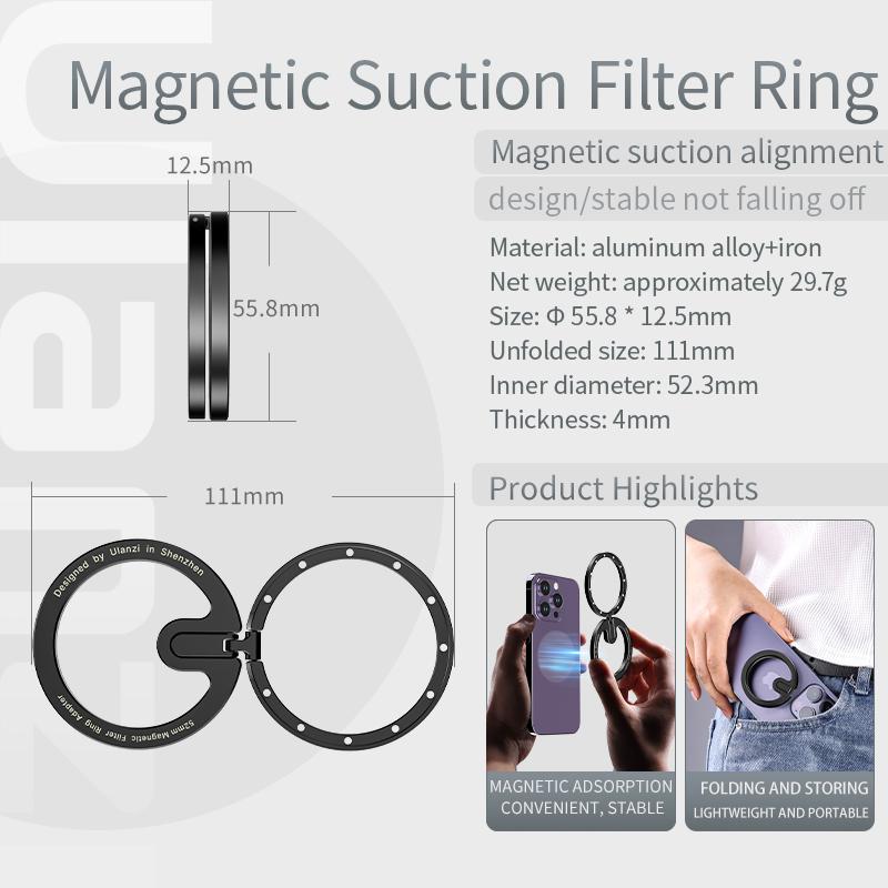 

Ulanzi MagFilter 52mm Magsafe Magnetic Filter Adapter Ring for Adjustable Color Lens Filters VND CPL for iPhone 16 15 14 13 Pro