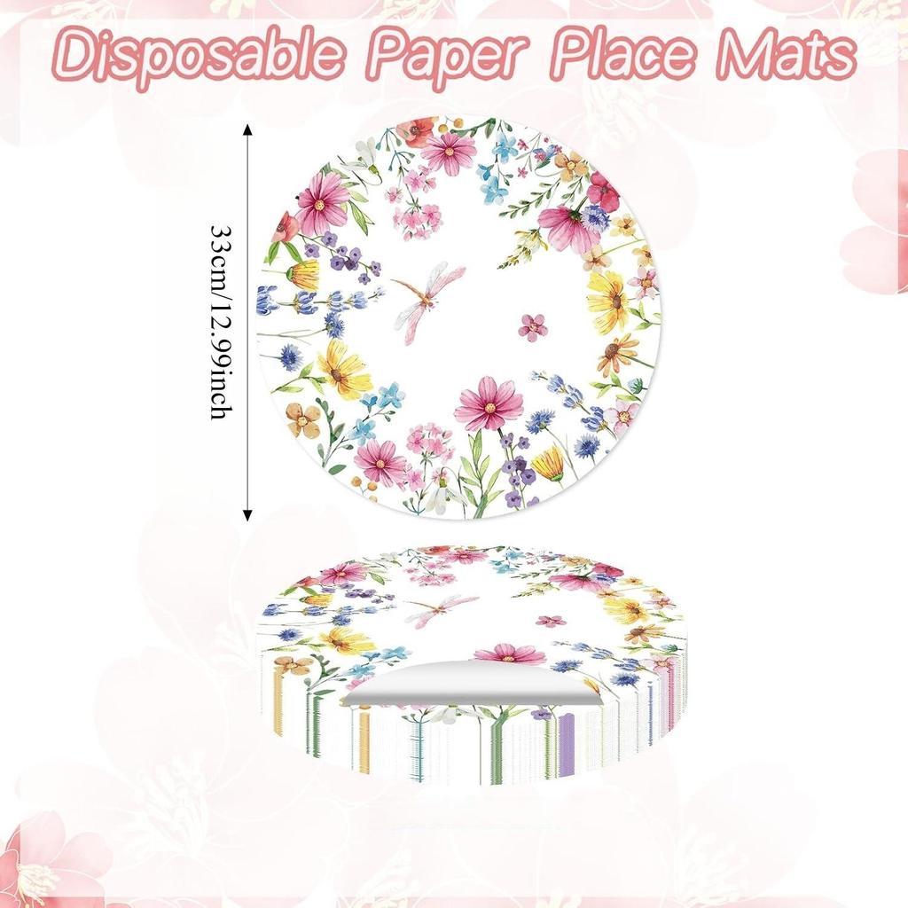 Dragonfly Wildflower Disposable Table Mats for Spring Weddings & Parties