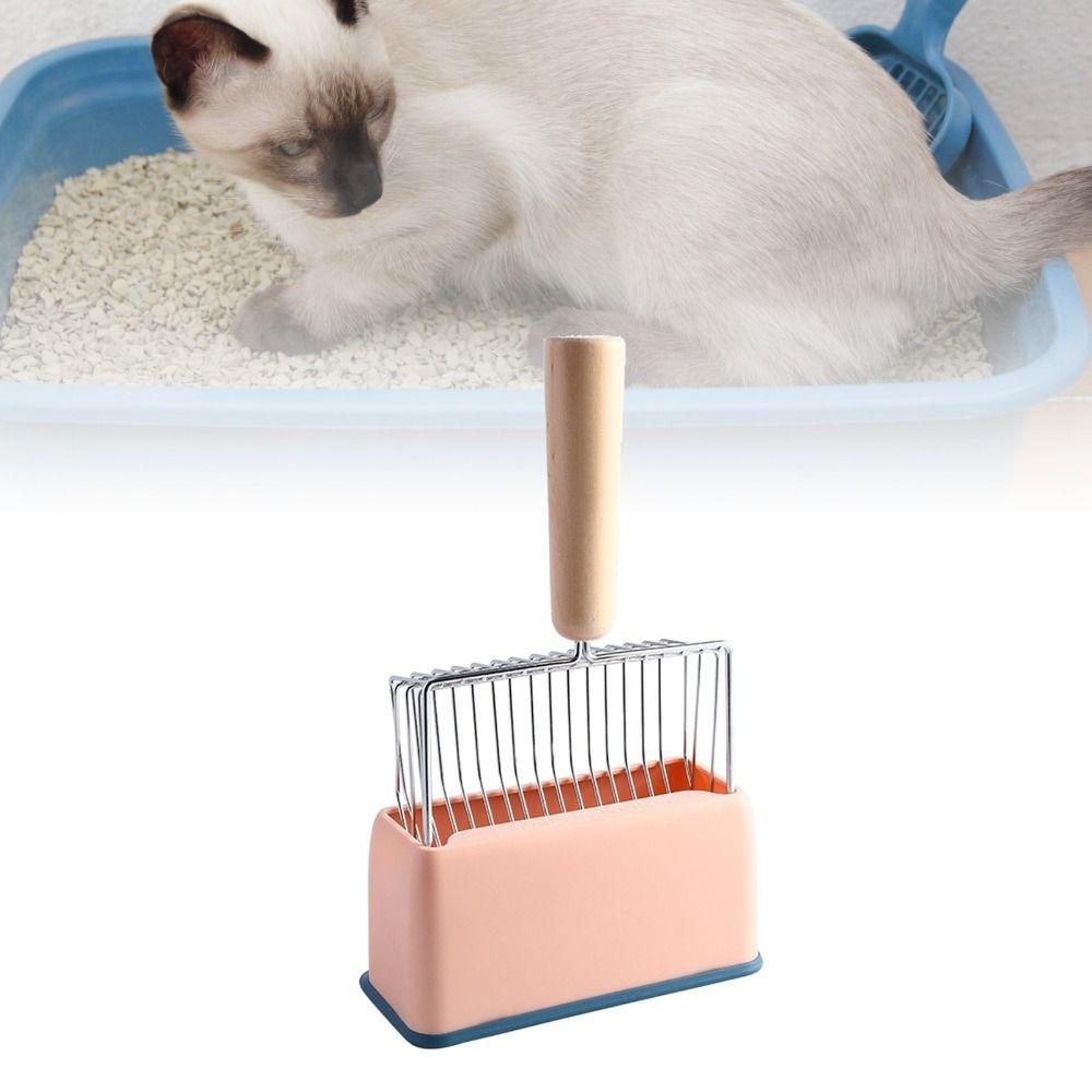 Durable Wood Handle Cat Litter Scoop Long Handle Fast Sifting Kitty Metal Scooper Deep Shovel Cat Pan Scooper Indoor Use