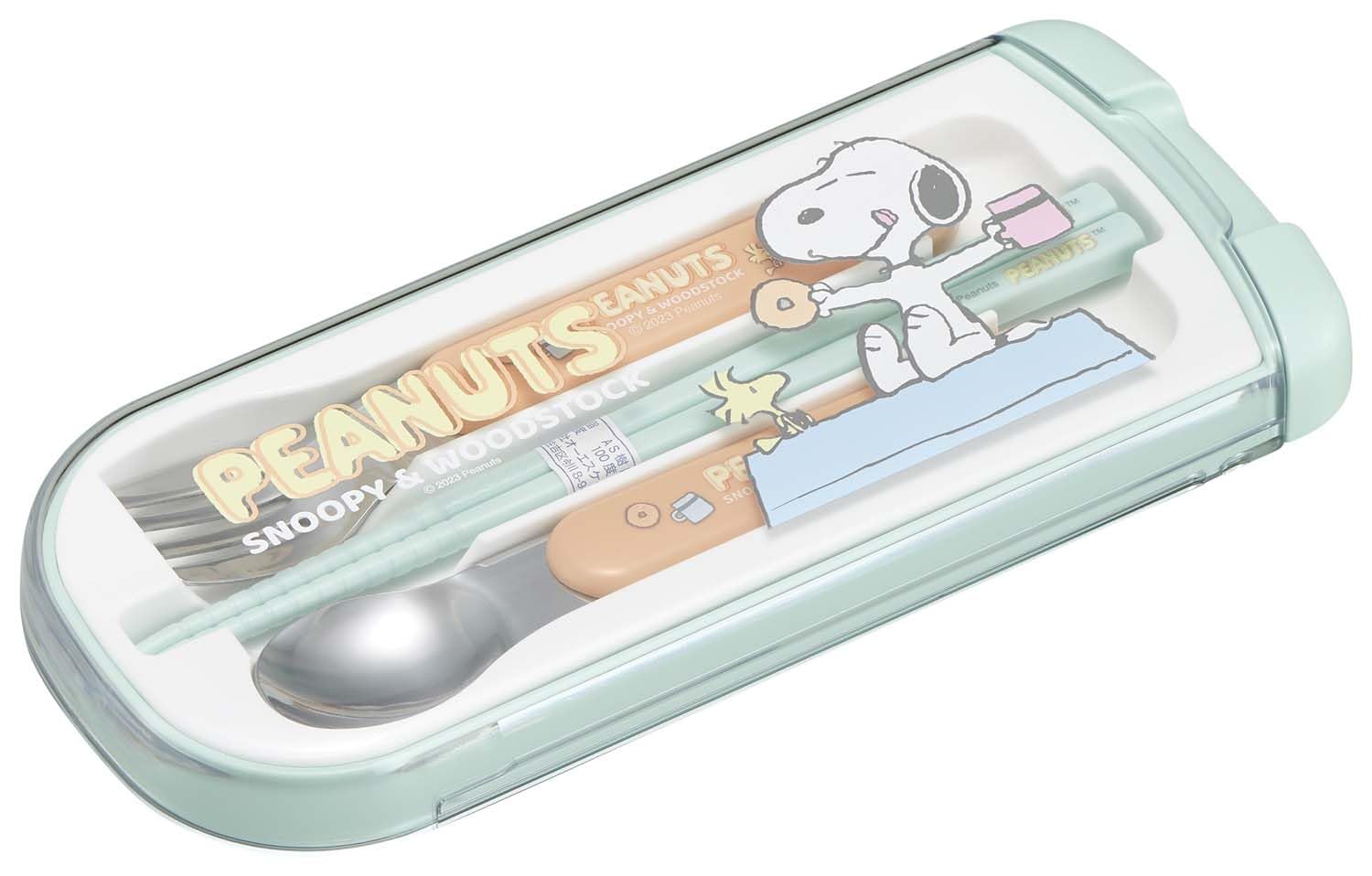 

Набор столовых приборов OSK Snoopy с и Сделано в Посудомоечной машине Легко для Детей и Начальной школы Выдвижная крышка, Трио, Палочки для еды, Ложка, Вилка, Япония, синий