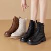 Frühlingsneue kleine hohle Martin-Stiefel für Damen, dicksohlige, innen höhenvergrößernde Damenlederstiefel, lässige Schnürschuhe für Damen