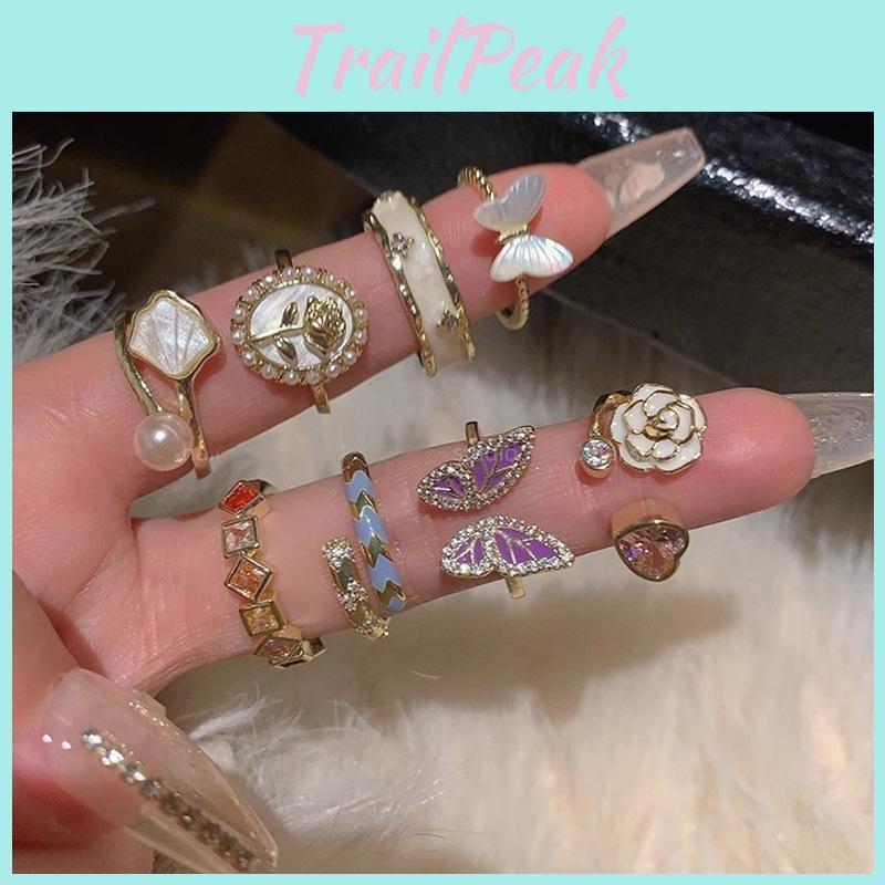 Geometric Chic Butterfly Ring For Women Fashionable Open Design Shell And Pearl Style