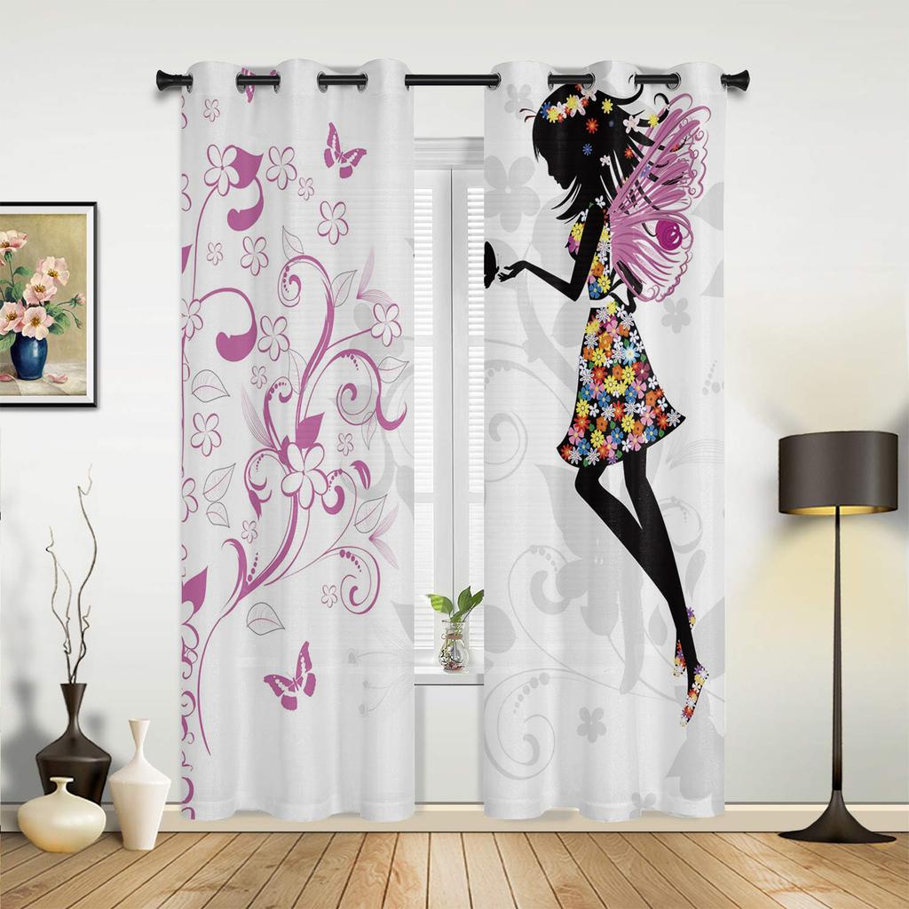 Butterfly Woman Fantasy Flower Petals Window Curtains Home Decor Living Room Curtains Kid's Room Cortinas For Kitchen Bedroom