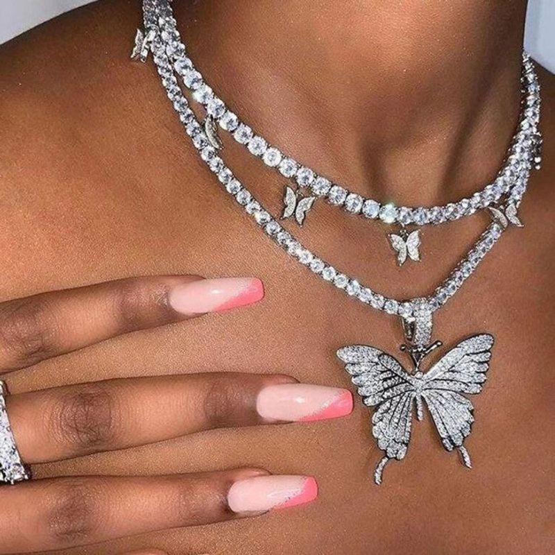 Fashion 3D for Butterfly Pendant Necklace Sparking Crystal Pave for Butterfly Necklace Cubic Zircon Necklace Jewelry Dec