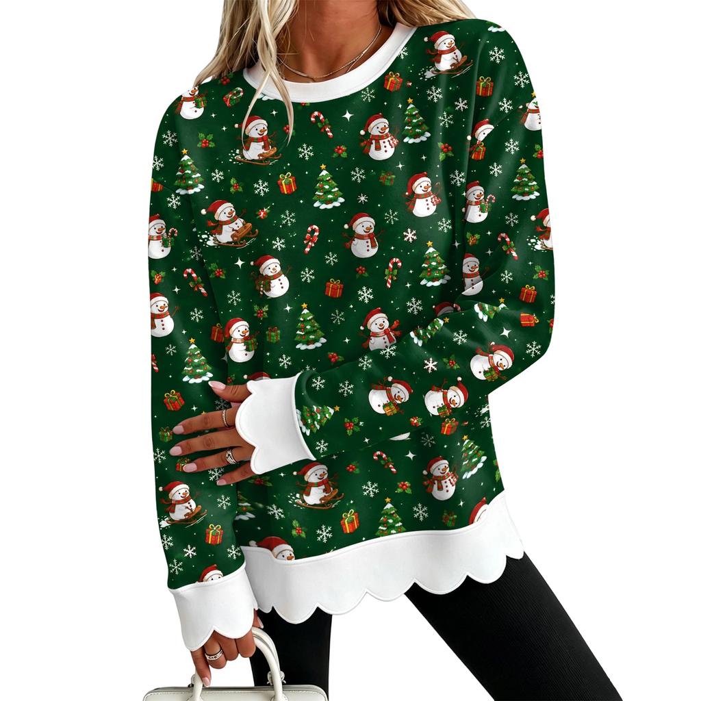 Women's Casual Lace Print Crewneck Sweatshirt Long Sleeve Pullover Top for Everyday Wear