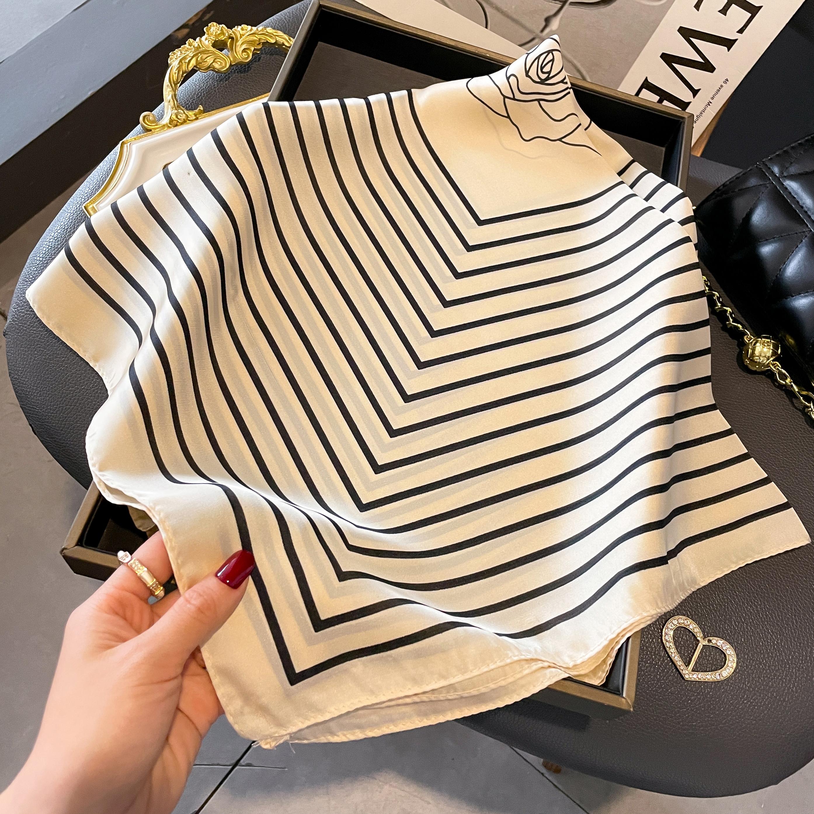 

Latest Design lady Silk Satin Scarf Women Handkerchief stripe Printed Female Square Head Bandana Small Neck Muffler Hijab