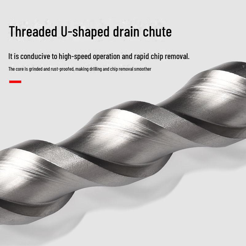 Impact Hammer Drill Bit for Drilling Through Concrete and Cement Walls with Round and Square Handles, Two Pits, and Two Grooves.