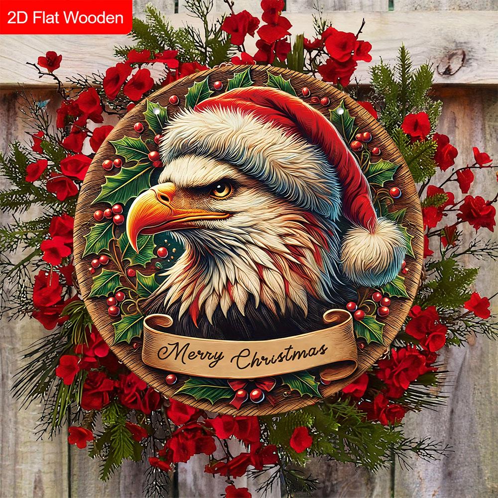 Christmas Wooden Sign with Eagle Pattern - Navidad Round Sign for Christmas Tree, Yard, Balcony Indoor Decor - Ideal Christmas Gift
