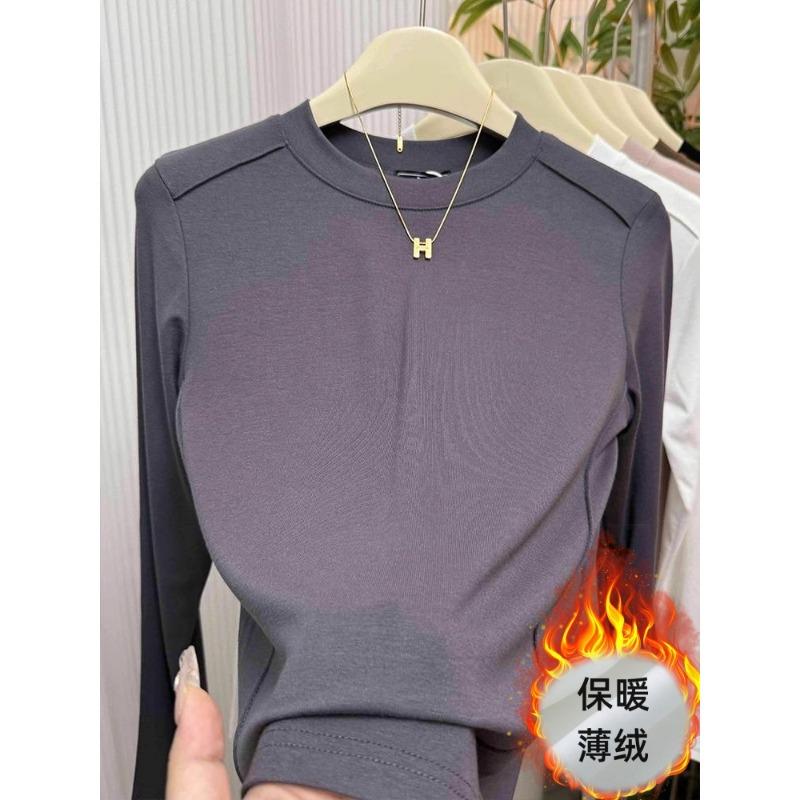 Small stand-up collar polished bottoming shirt women's spring design fish bone front shoulder long-sleeved shirt solid color top