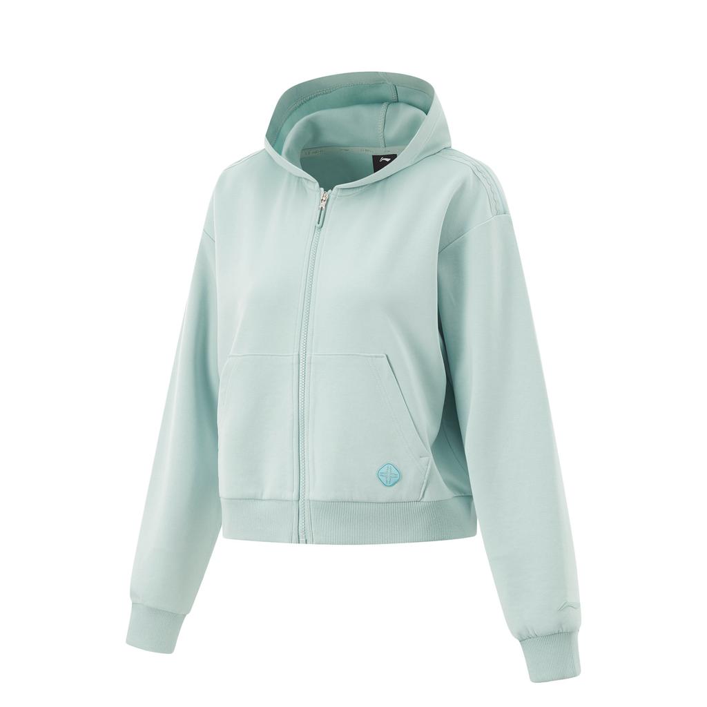 Li-Ning Fitness Series Simple Solid Color Hooded Zip-Up Sweatshirt Women Sweatshirt Blue AWDU932-1