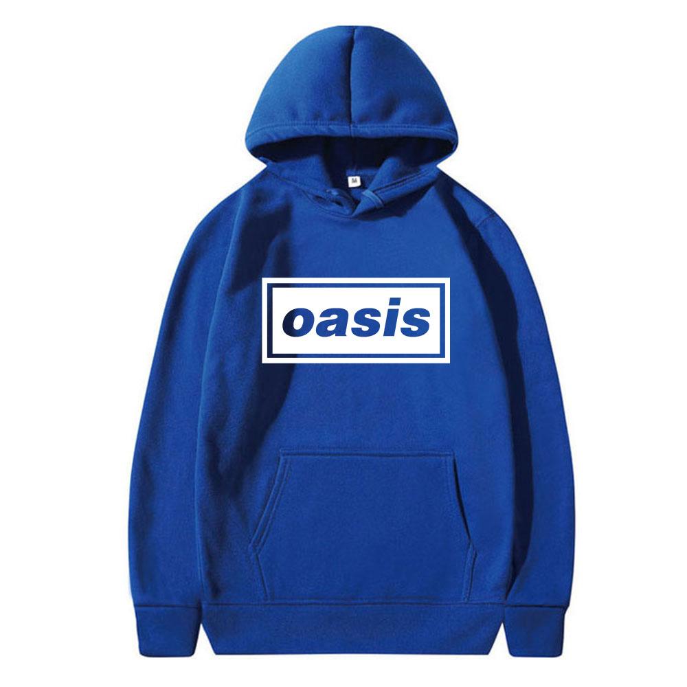 The Hooded Sweatshirt with the Logo of the Rock Band "Oasis", Suitable for Both Men and Women, Featuring a Trendy Hip-hop Style.