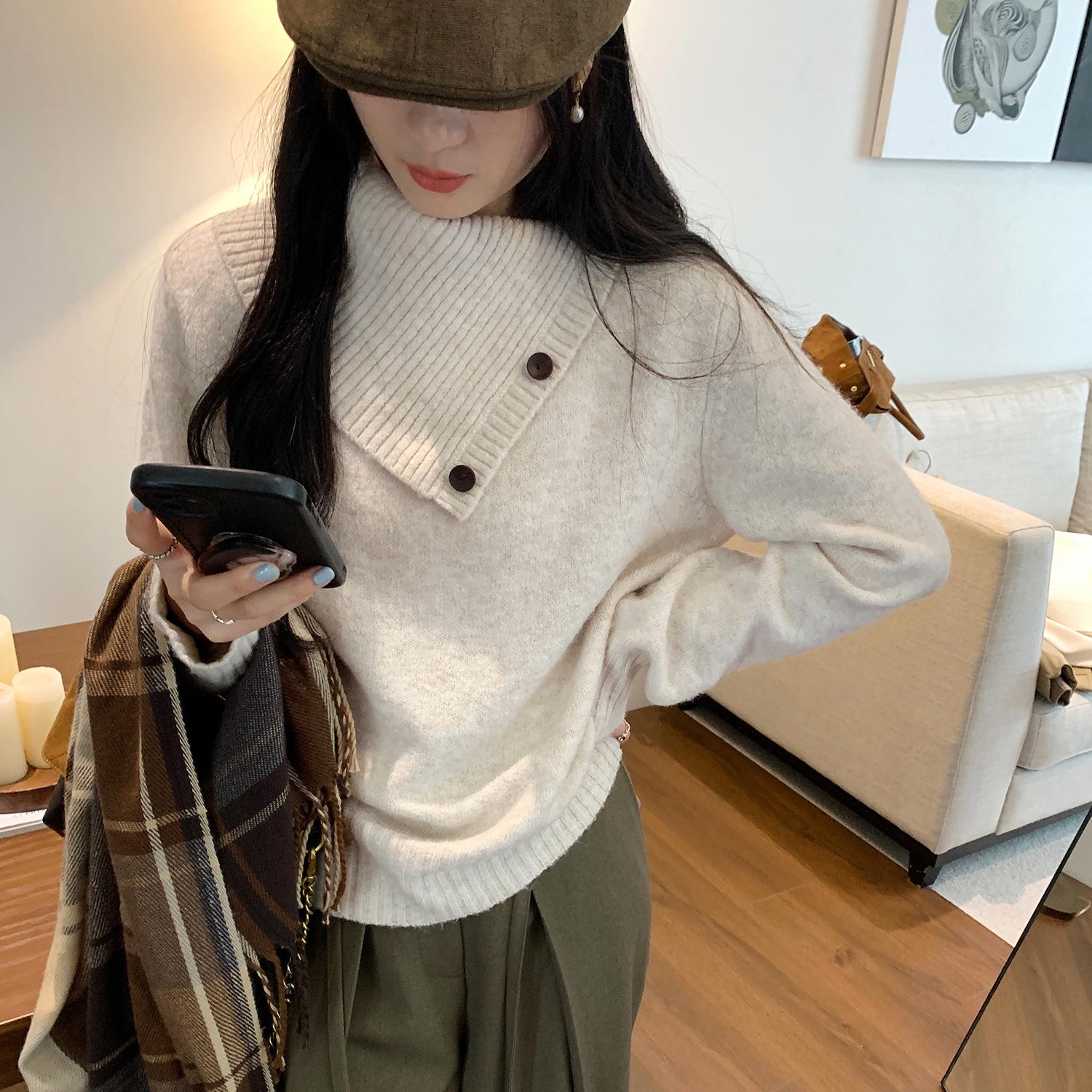 

Европейский шерстяной свитер с высоким воротником, свободная вязка, для женщин - Коллекция Осень/Зима 2025 Large