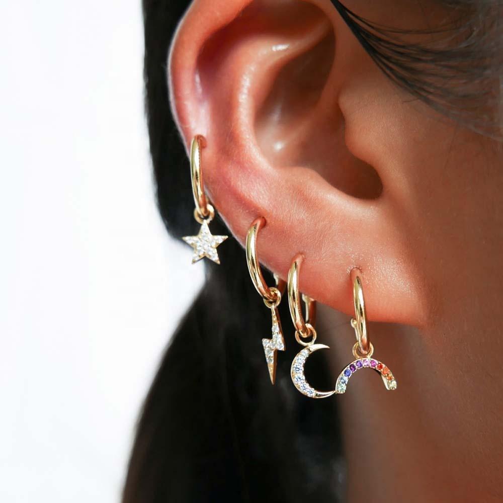New Arrived Cute Lovely Fashion Women Jewelry Set of 4 Pcs Cz Moon Star Flash Lightning Dangle Earring