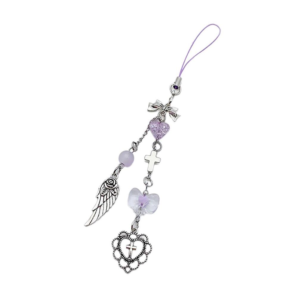 Handmade Star Bead Pendant Phone Charm Hanging Rope Bowknot Charm Keychain Antilost Cellphone Strap for Women Bag Purse