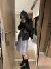 Women's Blue & White Plaid Drawstring Jacket & Pleated Skirt Two-Piece Set for Early Spring