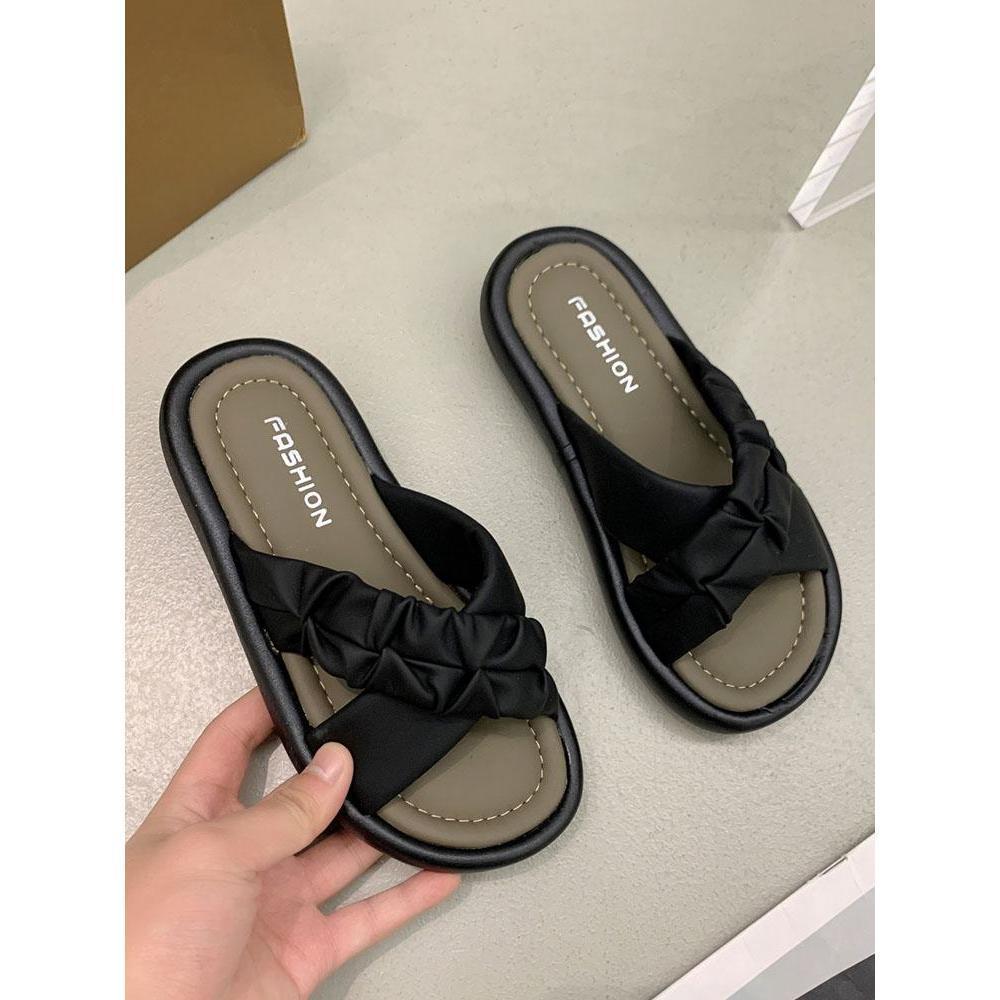 Platform Slippers Women's Summer Outer Wear 2025 New Feeling Cross Strap Fashion One-word Women's Sandals Casual Sandals