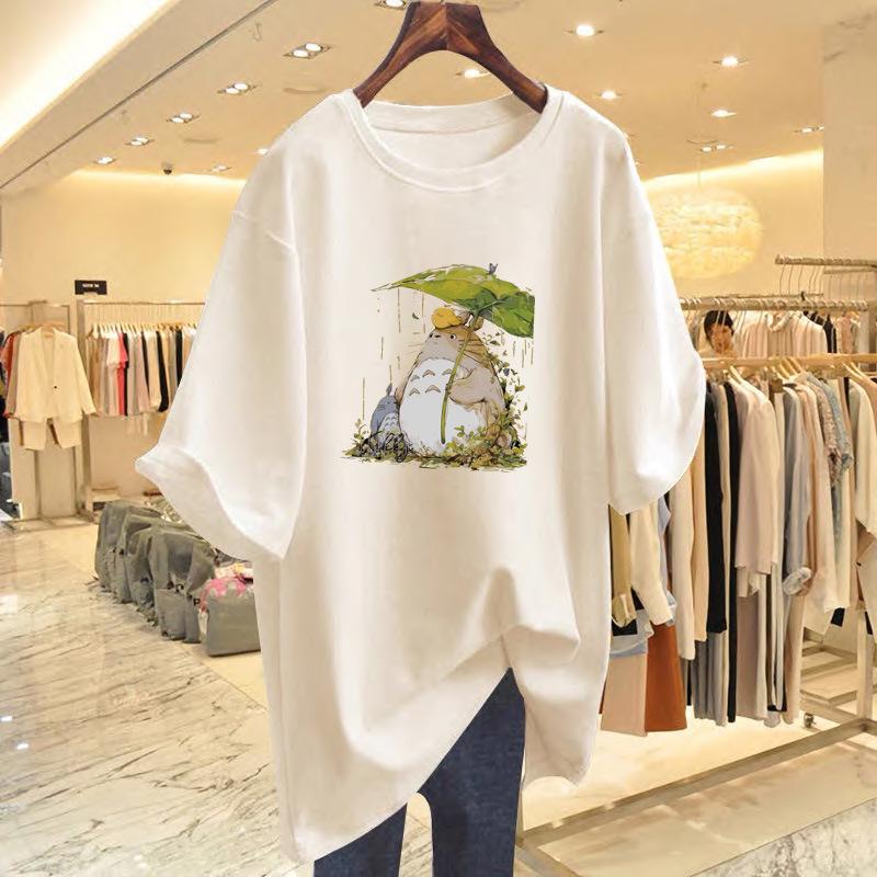 

Женская хлопковая футболка с коротким рукавом и круглым вырезом с мультяшным принтом L