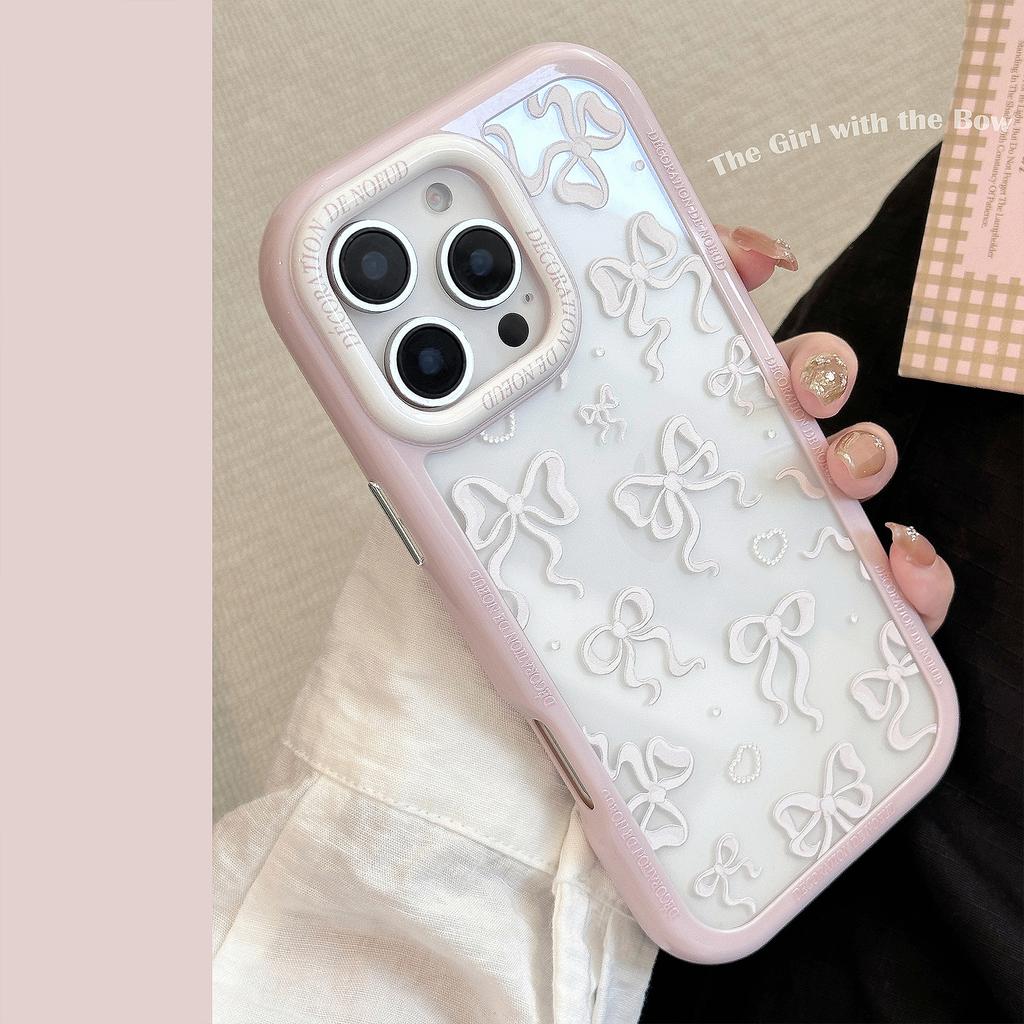 Applicable To Apple 16promax Mobile Phone Case Pearl Bow Iphone15 Temperament 13 Anti-fall 14 Acrylic 12