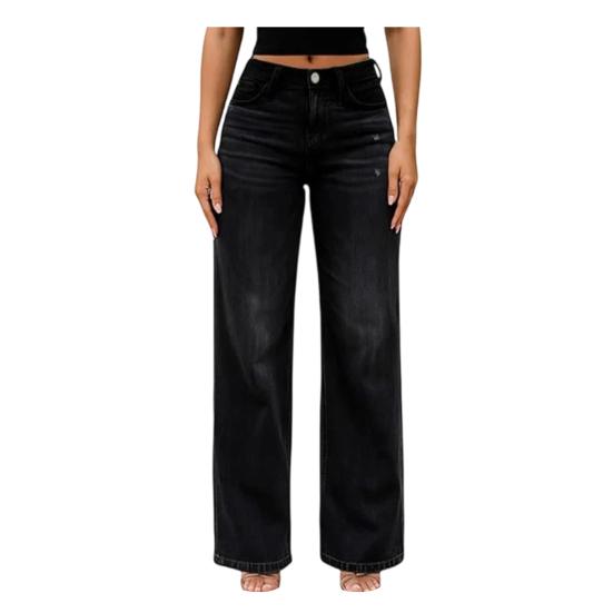 Women s Wide Leg Jeans Zipper Fly Low Waisted Straight Leg Denim Pants Loose XL