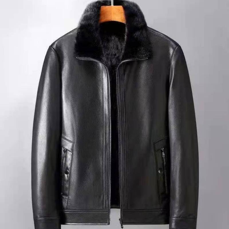 

Мужская кожаная куртка из искусственной норки, зимняя новая, на флисе, утолщенная, модная, меховая, цельнокроеная кожаная куртка 165/86A 50 yards 80-50kg чёрный
